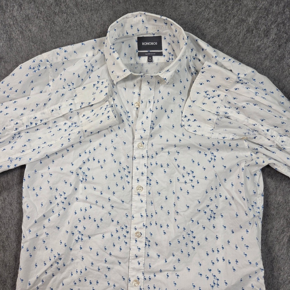 Bonobos Shirt Mens Medium White Tailored Slim Fit Flamingo Print Cotton
